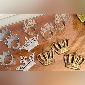 Luxurious Gold and Silver Large Crown Ornaments Set
